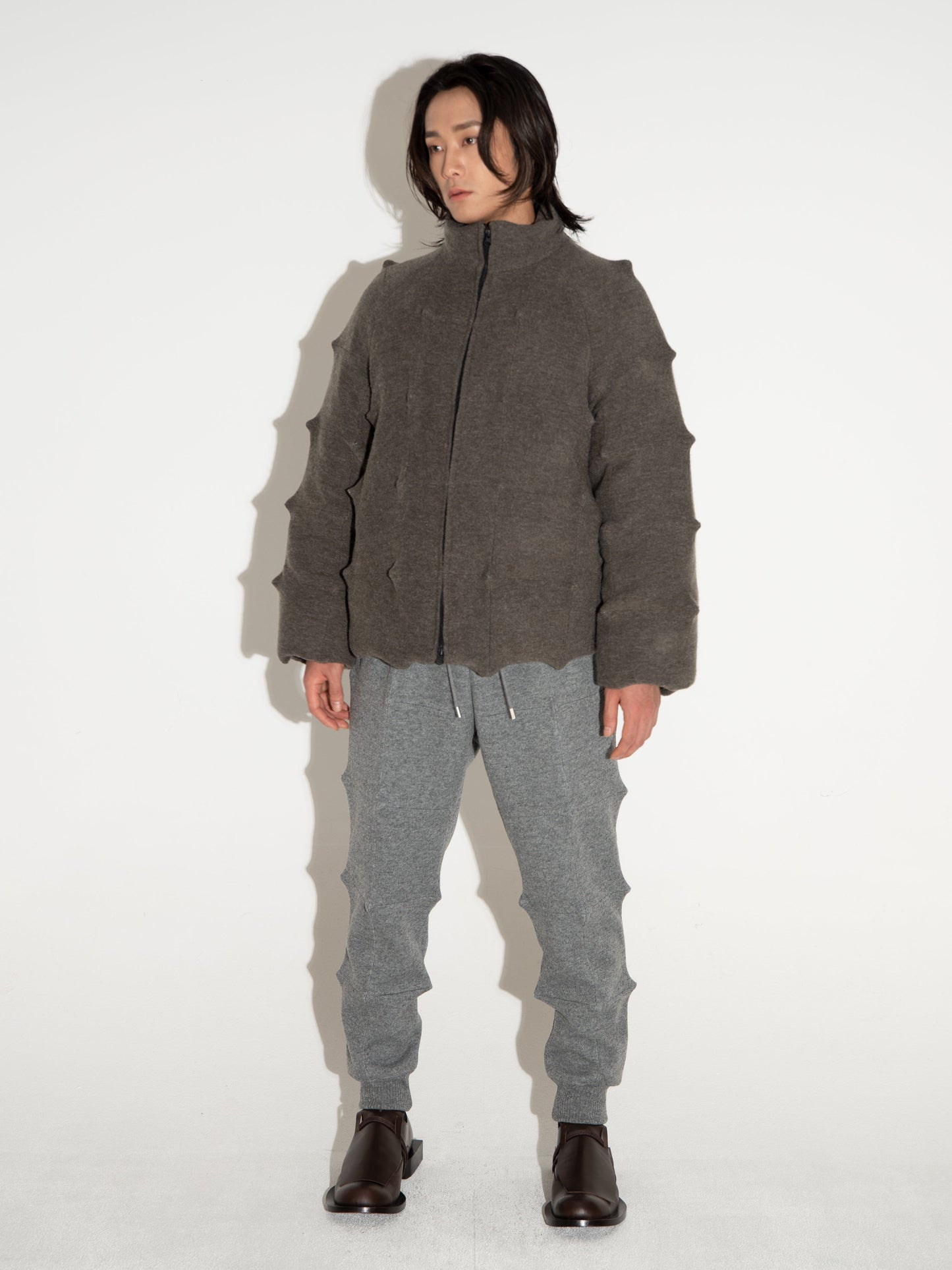 Spiky Padded Jacket Olive-Woojun Jang-APOC STORE