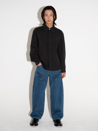 Pleated Hidden Button Shirts Black-Woojun Jang-APOC STORE