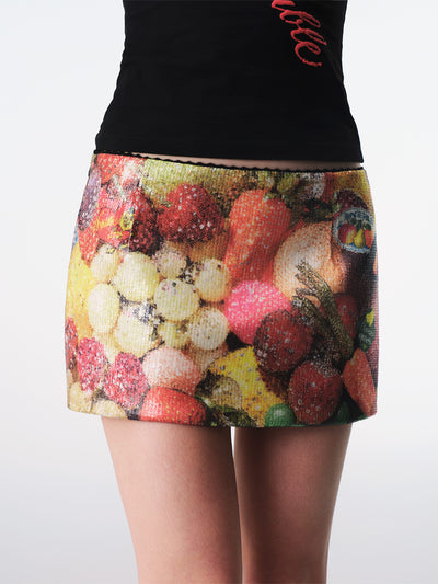 Sequin Tropical Fruit Print Reversible Skort-TRINITE Studio-APOC STORE