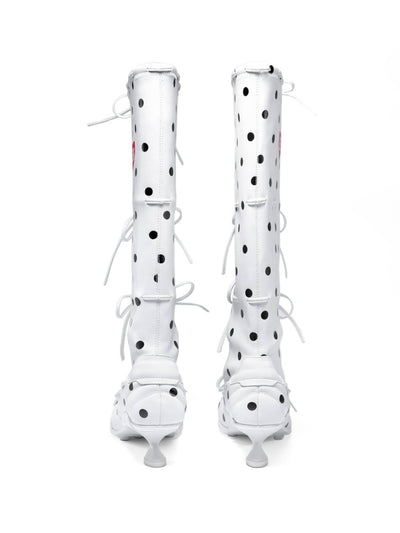 Polka Dot Strapped Ballet Boots White-EMPTY BEHAVIOR-APOC STORE