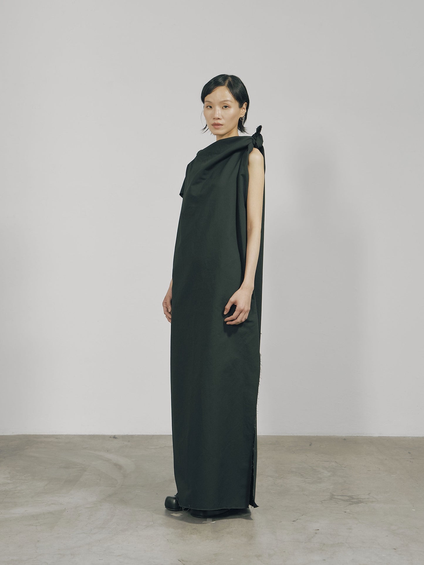 Black Cotton Raw Edge Asymmetric Cutting Dress-arc us arkus-APOC STORE