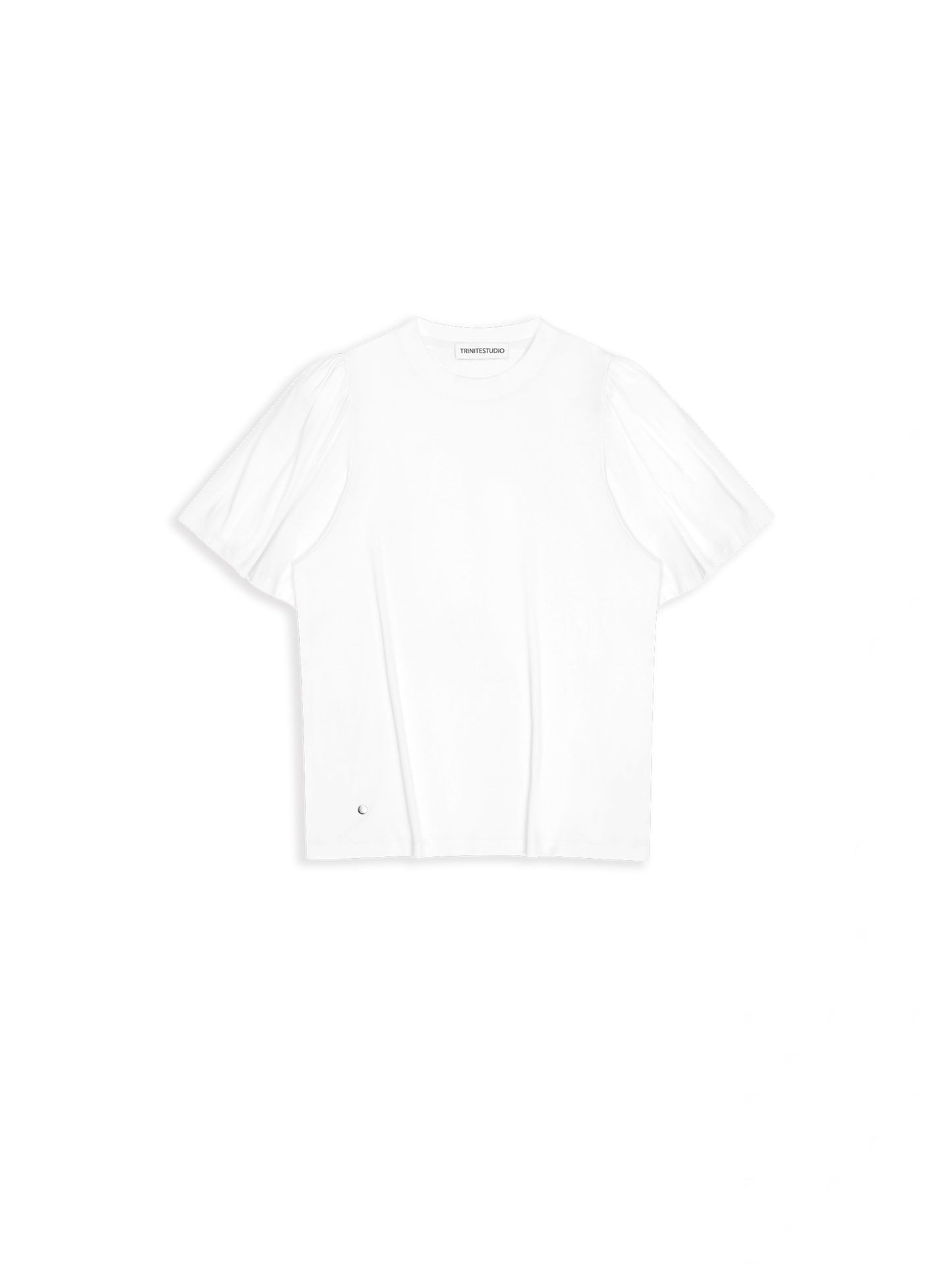 White Victorian Ruched Tee with Detachable Shoulder Pads-TRINITE Studio-APOC STORE