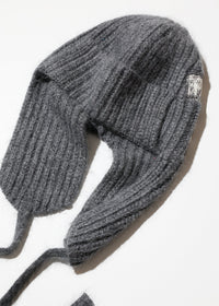EARFLAP KNIT PATCH HAT GRAY-SAENGIN STUDIOS-APOC STORE