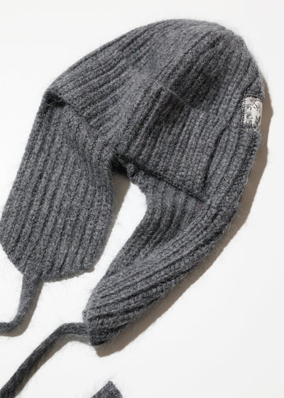 EARFLAP KNIT PATCH HAT GRAY-SAENGIN STUDIOS-APOC STORE