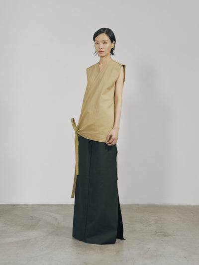 Khaki Cotton Wrap Sleeveless Top-arc us arkus-APOC STORE