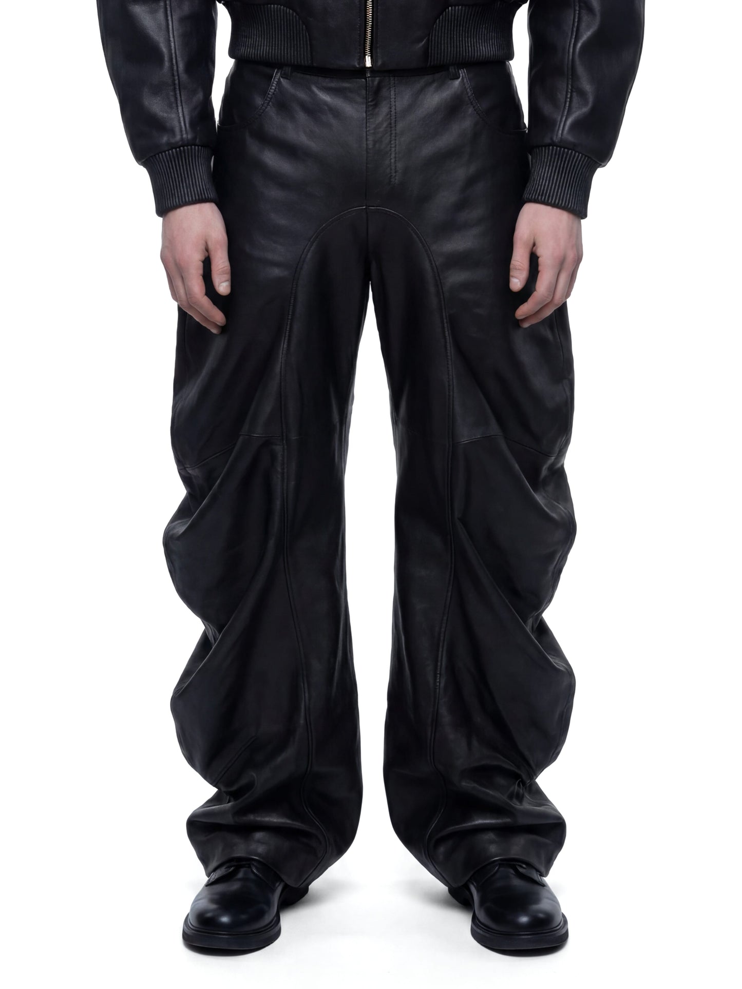 Black Deflated Leather Trousers-harri-APOC STORE