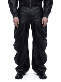 Black Deflated Leather Trousers-harri-APOC STORE