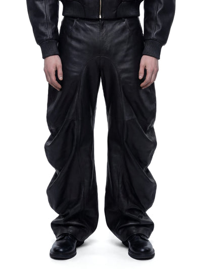 Black Deflated Leather Trousers-harri-APOC STORE
