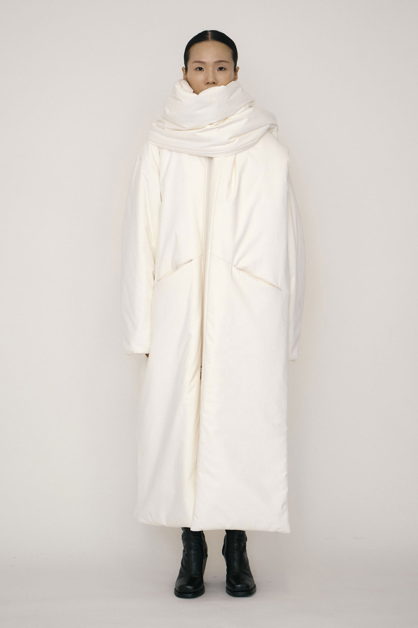White Faux-Suede Padded Maxi Scarf-arc us arkus-APOC STORE