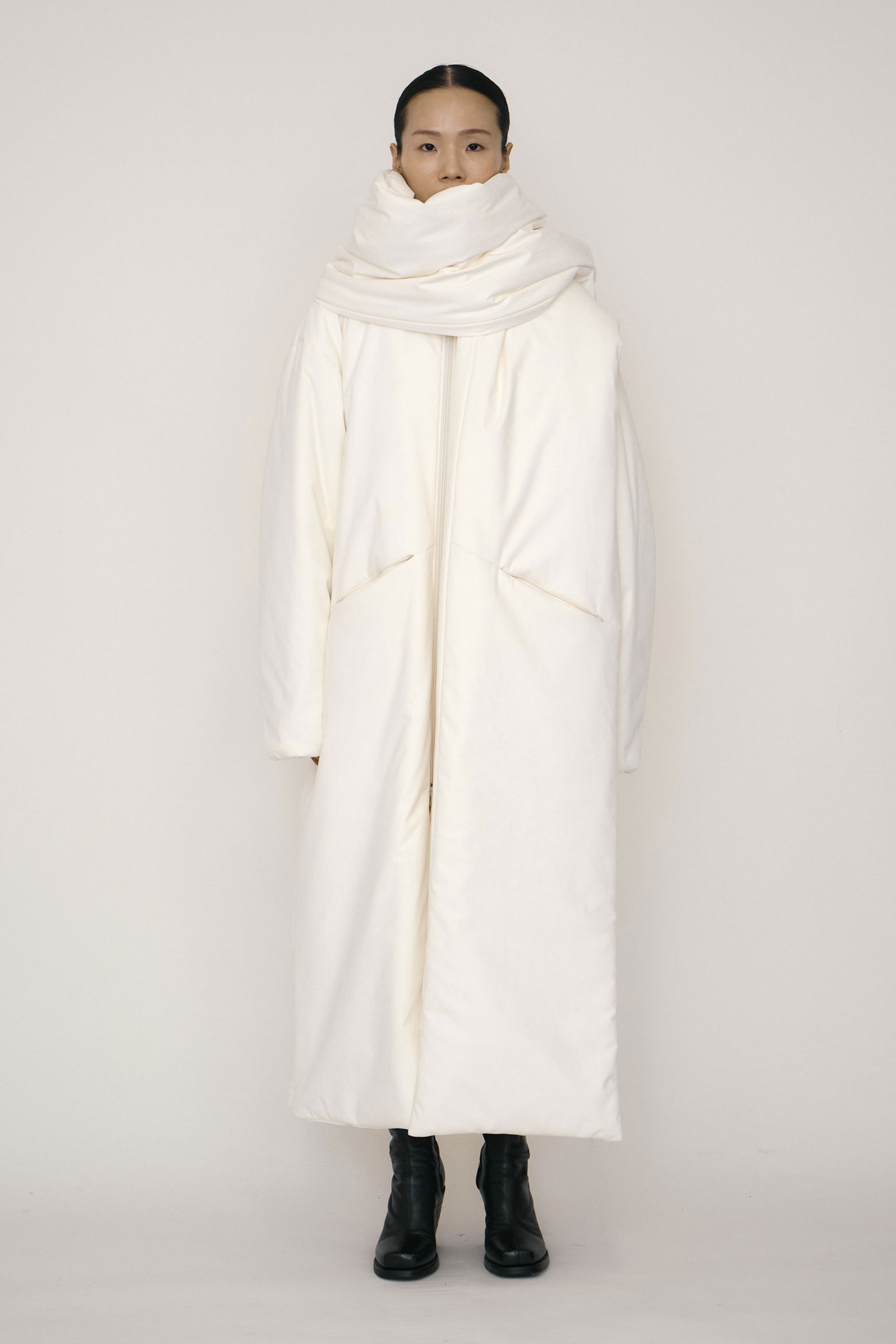White Faux-Suede Padded Maxi Scarf-arc us arkus-APOC STORE