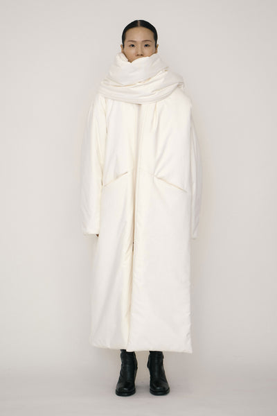 White Faux-Suede Padded Maxi Scarf-arc us arkus-APOC STORE