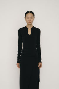 Black Skinny Long-Sleeve Mandarin Collar Top-arc us arkus-APOC STORE