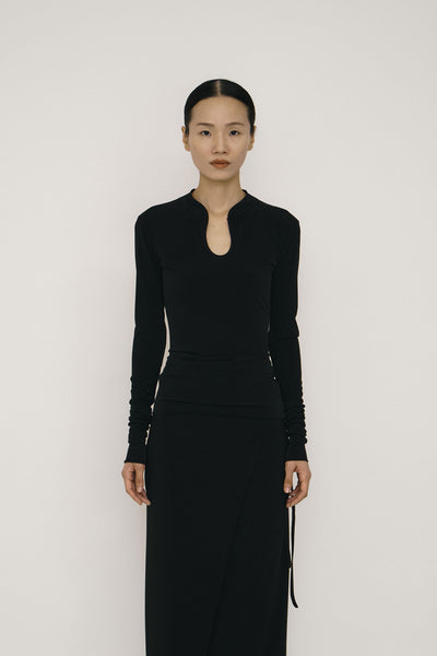 Black Skinny Long-Sleeve Mandarin Collar Top-arc us arkus-APOC STORE