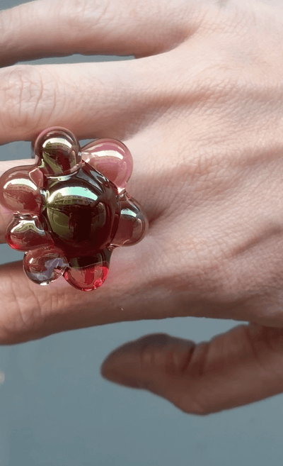 BubbleXXL Ring Metallic Green Pink-Pia Glassworks-APOC STORE