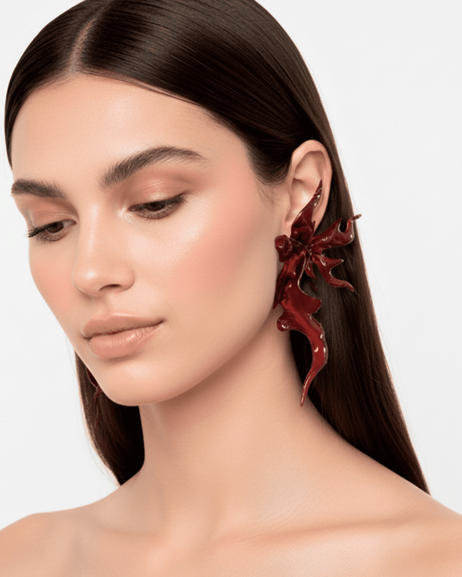 Burgundy Sculptural Flower Earrings-WHYNOEN-APOC STORE