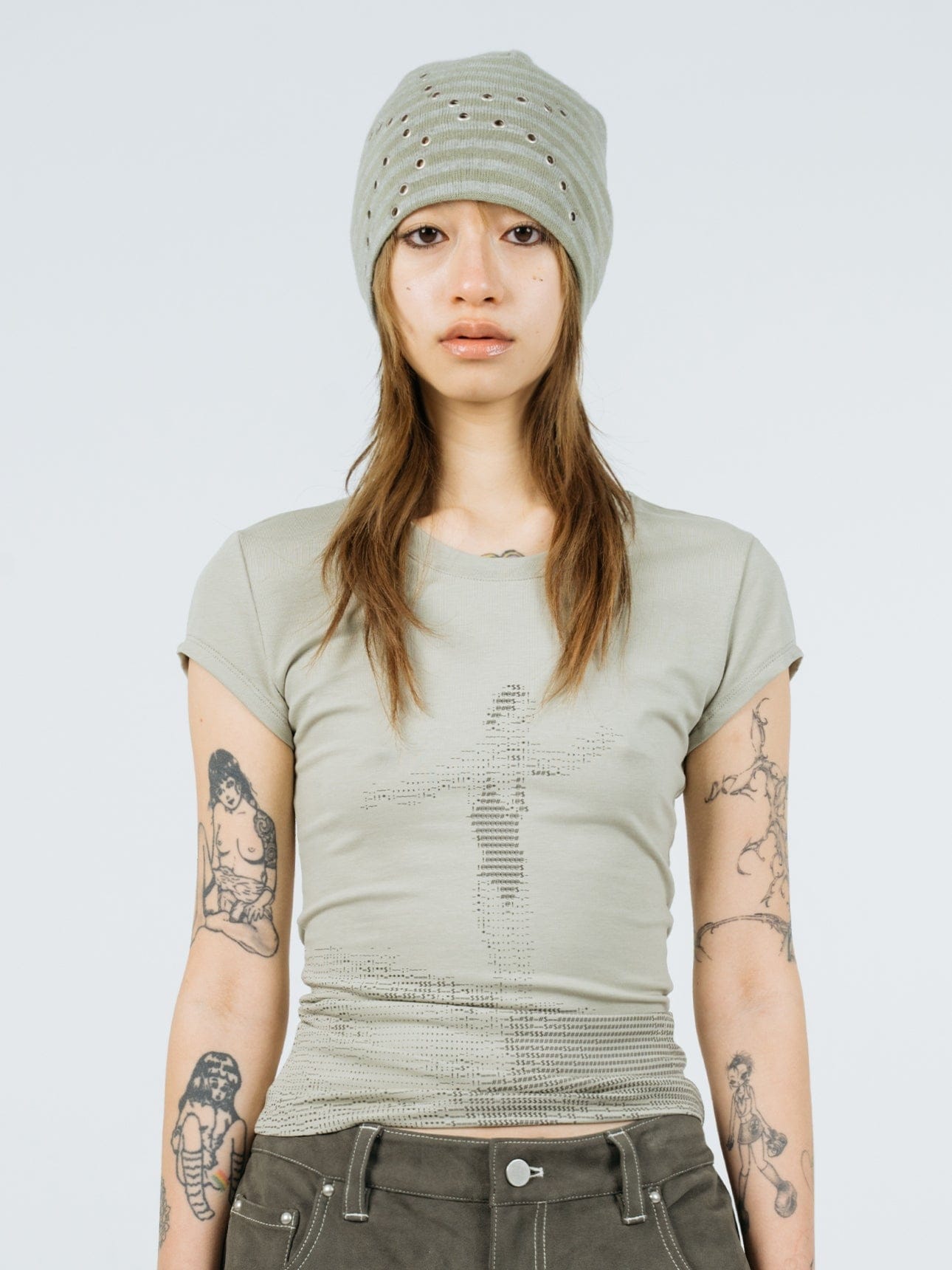 Eyelet stripe beanie moss green-Nibgnus-APOC STORE
