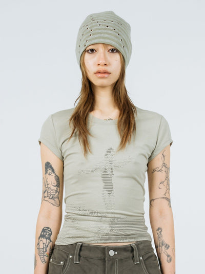 Eyelet stripe beanie moss green-Nibgnus-APOC STORE