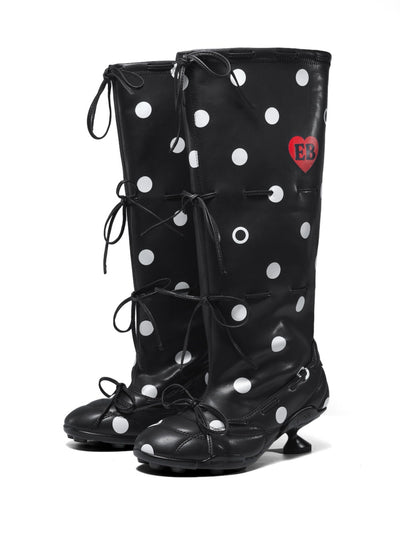 Polka Dot Strapped Ballet Boots Black-EMPTY BEHAVIOR-APOC STORE
