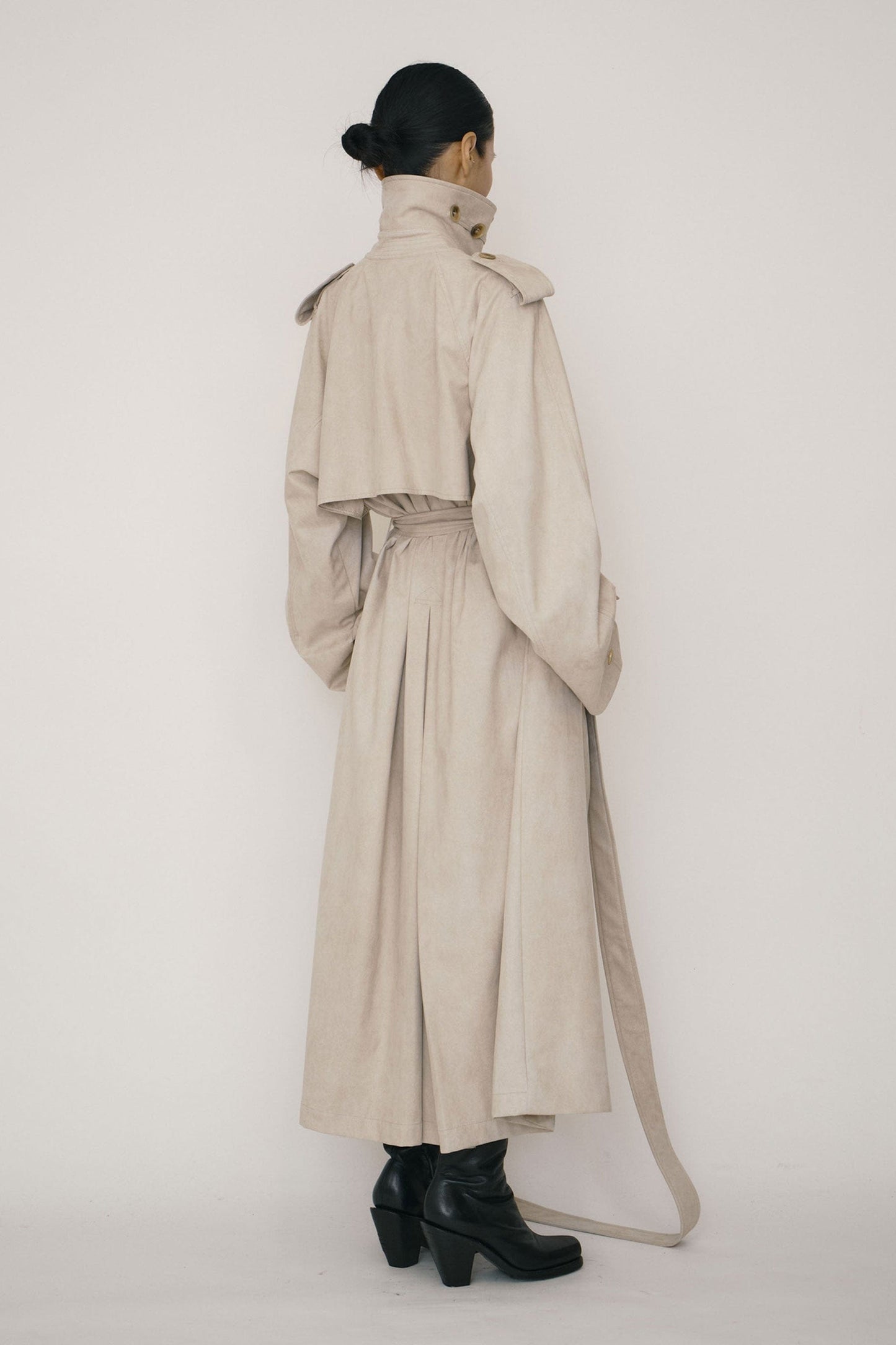 Khaki Faux-Suede Double-breasted Raglan Trench Coat-arc us arkus-APOC STORE