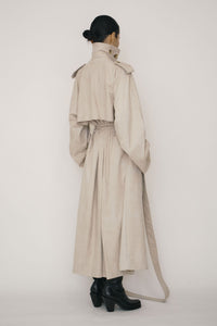 Khaki Faux-Suede Double-breasted Raglan Trench Coat-arc us arkus-APOC STORE