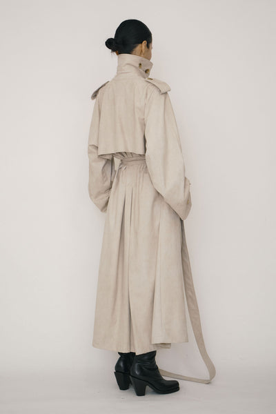 Khaki Faux-Suede Double-breasted Raglan Trench Coat-arc us arkus-APOC STORE