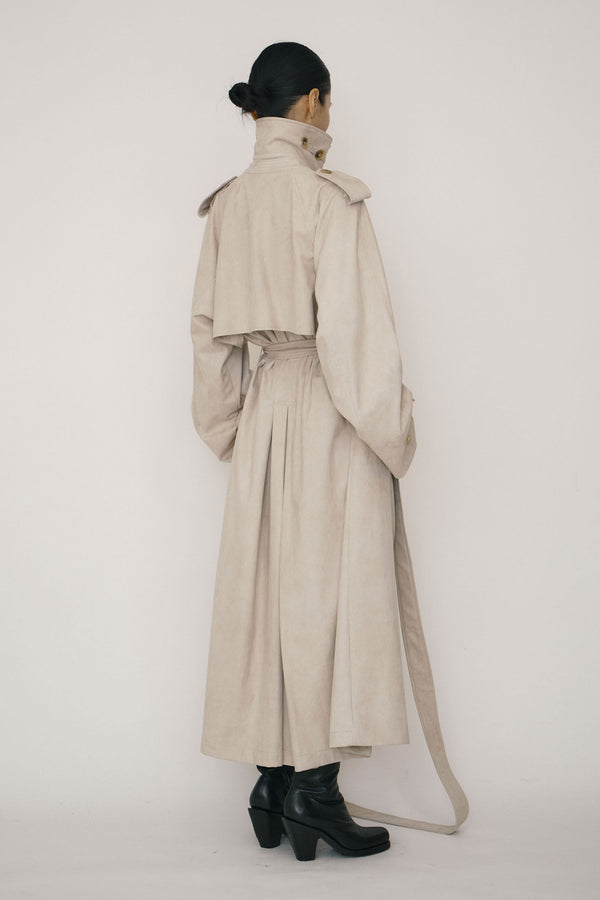 Khaki Faux-Suede Double-breasted Raglan Trench Coat-arc us arkus-APOC STORE