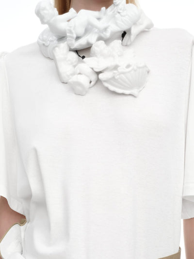 White Victorian Ruched Tee with Detachable Shoulder Pads-TRINITE Studio-APOC STORE