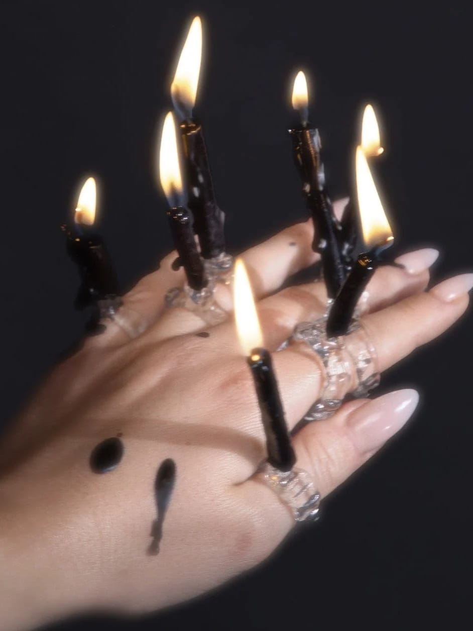 Candle and Flower Glass Ring 0136-Rain and Rivers-APOC STORE