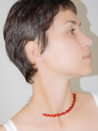 Thin Chain Necklace Transparent/Red-Clara Schweers-APOC STORE