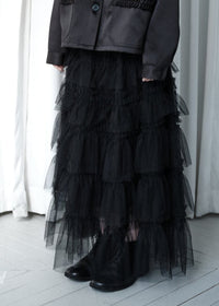 TULLE TIERED LONG SKIRT - BLACK-SAENGIN STUDIOS-APOC STORE