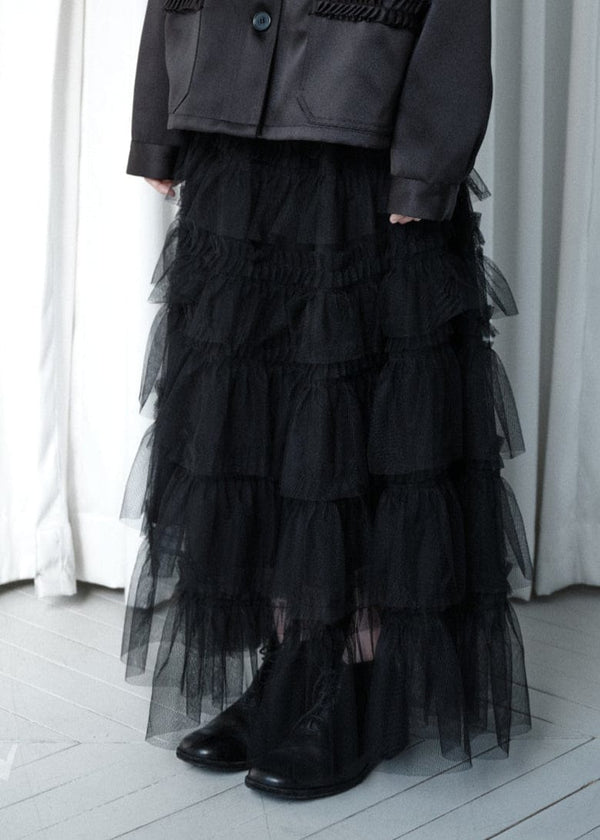 TULLE TIERED LONG SKIRT - BLACK-SAENGIN STUDIOS-APOC STORE