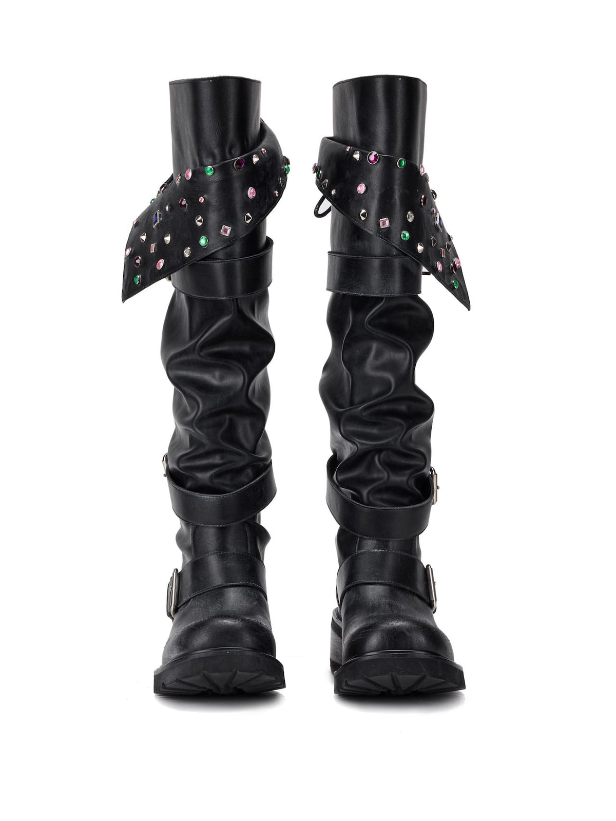 Beaded Cuff Western Boots -Black-EMPTY BEHAVIOR-APOC STORE