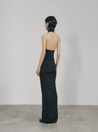 Black Skinny High Halterneck Maxi Dress-arc us arkus-APOC STORE