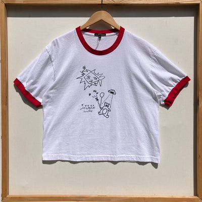 "Beam Me Up" Ringer TSHIRT (white/red)-Jetpack Hom(m)e-APOC STORE