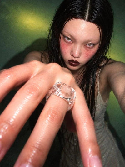 Chunky Signet Glass Ring 0108-Rain and Rivers-APOC STORE