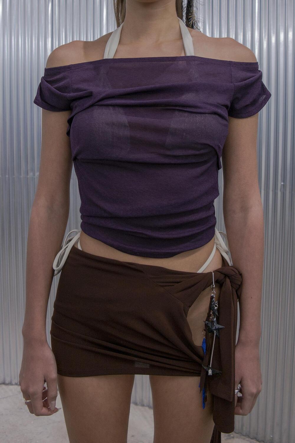 draping off-shoulder top purple-Lalameemee-APOC STORE