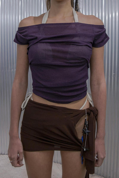 draping off-shoulder top purple-Lalameemee-APOC STORE