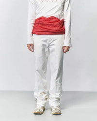 Glitched Hem Straight Cotton Pants 001 _ White-Taekh-APOC STORE