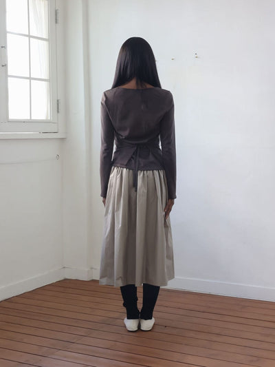 Coated Cotton Gathered Skirt -Beige-Julye Han-APOC STORE