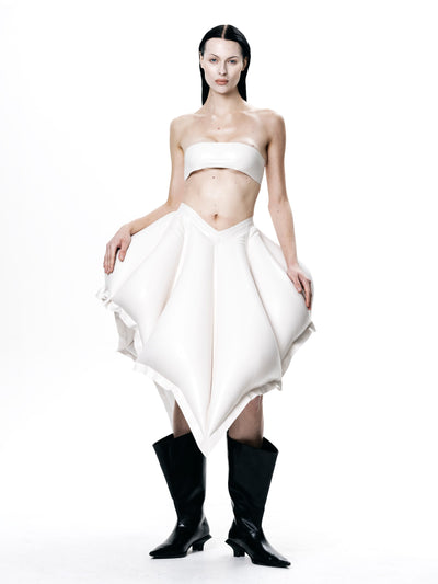 White V-Waisted Inflatable Midi Skirt | Shell Skirt-harri-APOC STORE