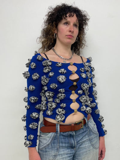 Blue Pompom Cardigan-Scar Kennedy-APOC STORE
