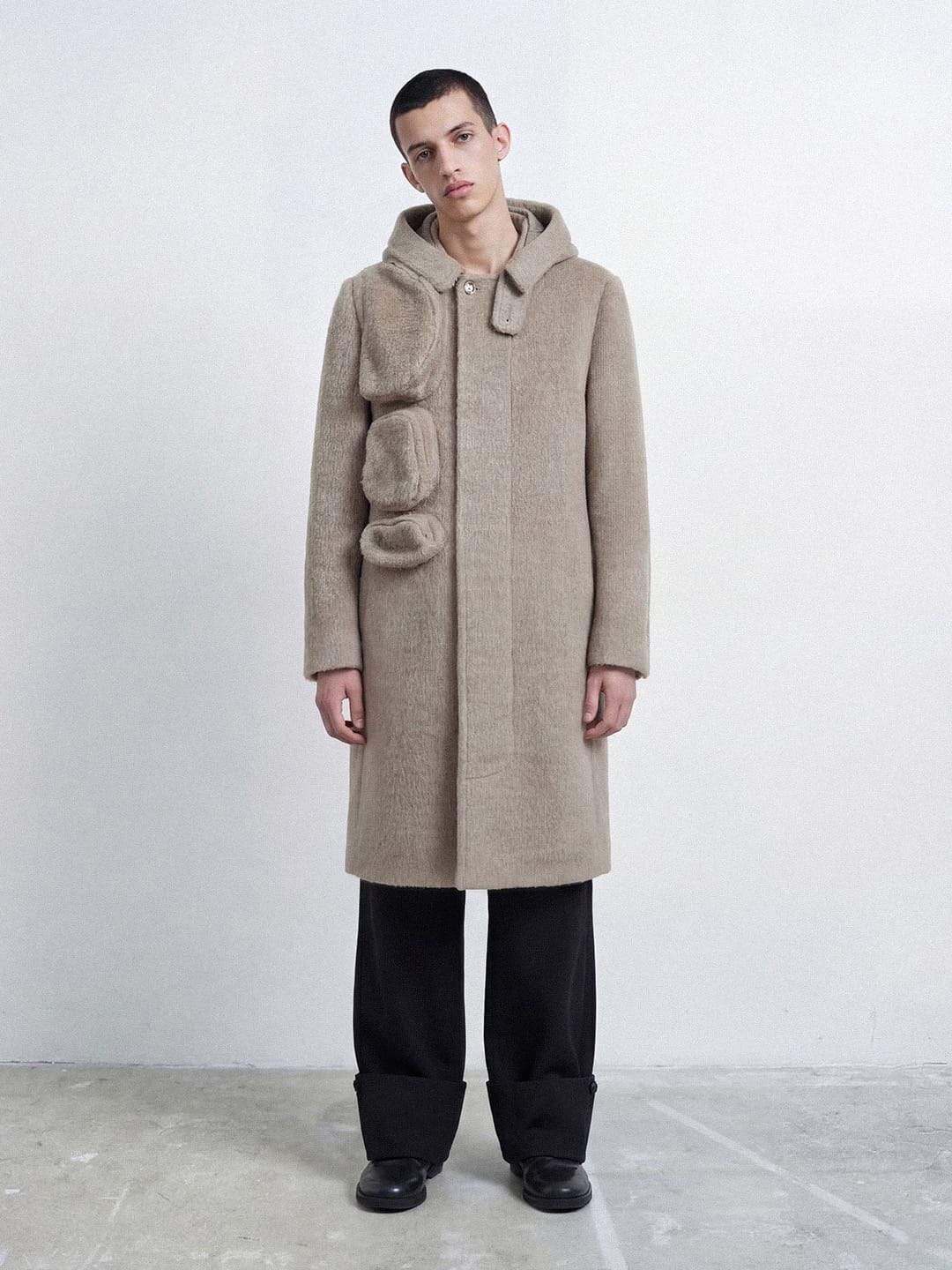Architectural Hood Alpaca Coat (Graphite Grey)-MINKIMHO-APOC STORE