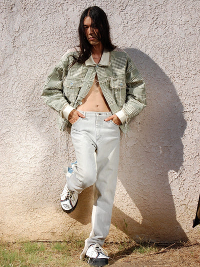 SAGE/Ivory Patchwork Canvas and Leather Jacket-Jetpack Hom(m)e-APOC STORE