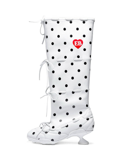 Polka Dot Strapped Ballet Boots White-EMPTY BEHAVIOR-APOC STORE