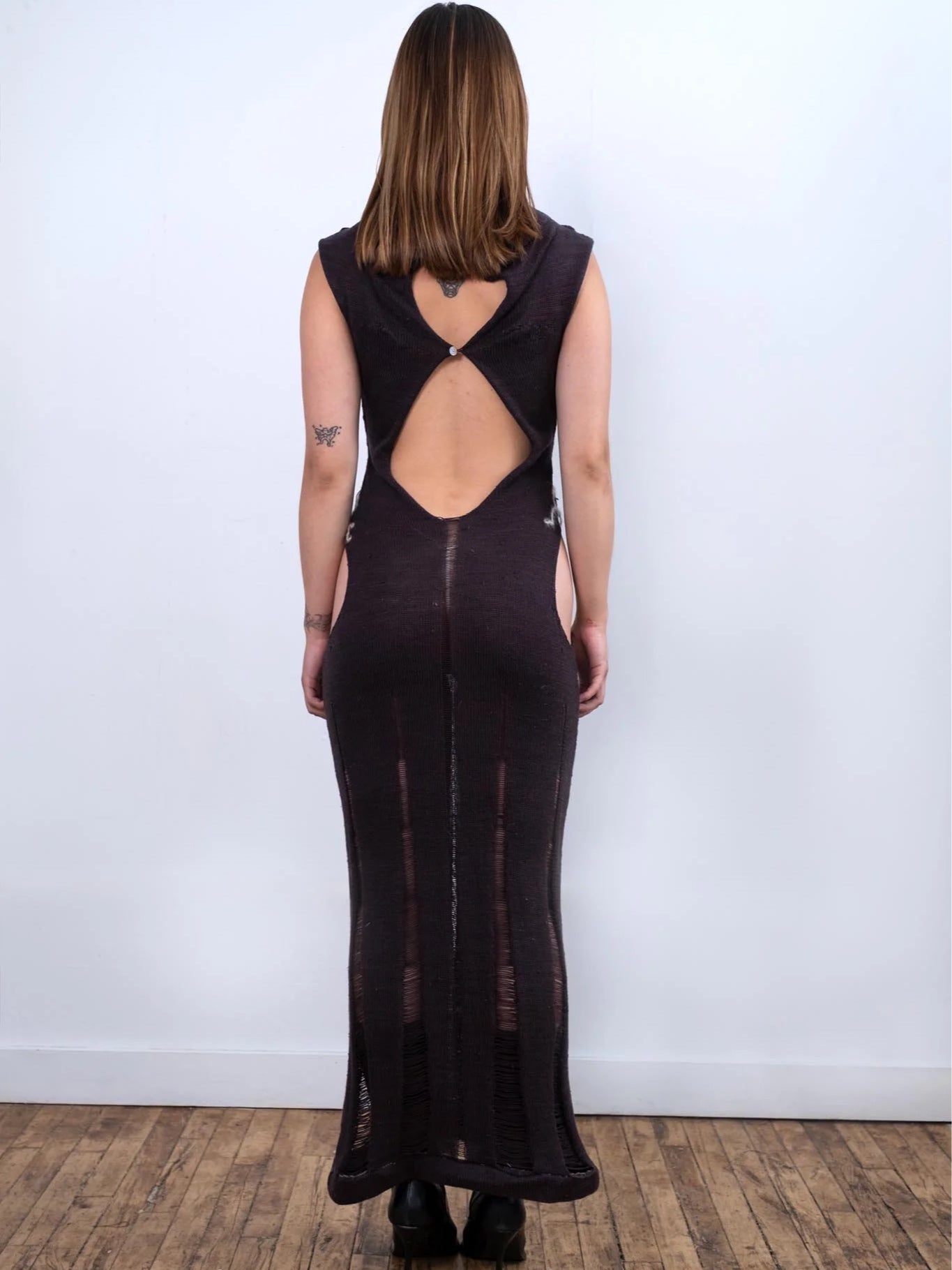 Black Lighting Cut-Out Felted Maxi Dress-GRACE GUI-APOC STORE