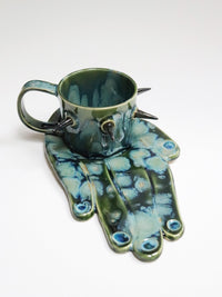 Hand-shaped Plate & Spiked Mug — Blue/Green-Naomi Gilon-APOC STORE