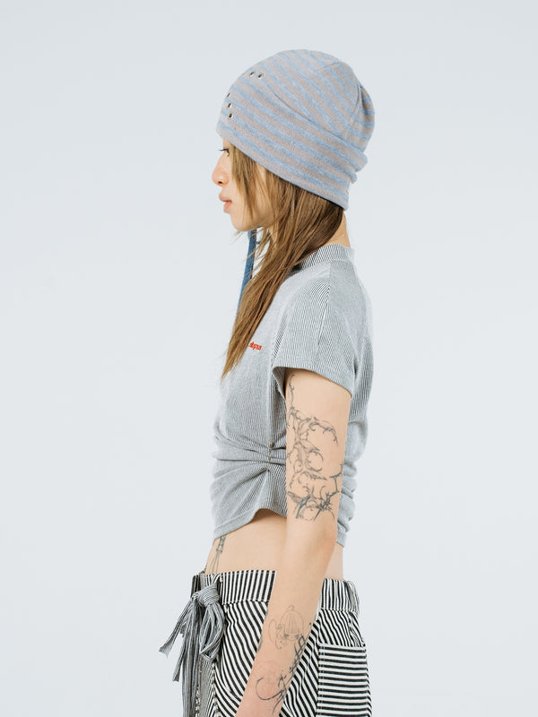 Eyelet stripe beanie lilac-Nibgnus-APOC STORE