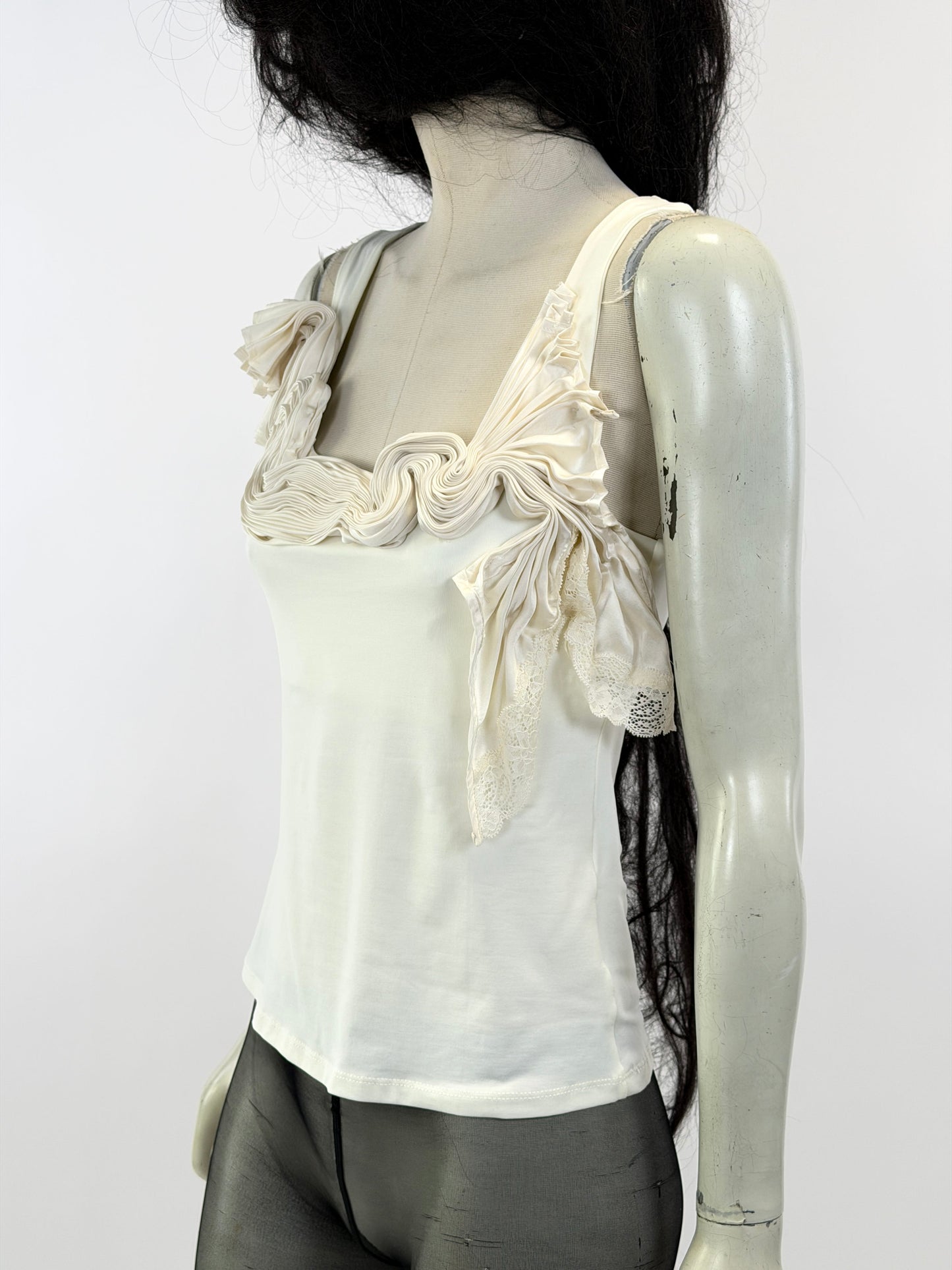 White Draped Plissee Nightgown Top-Lou de Bètoly-APOC STORE
