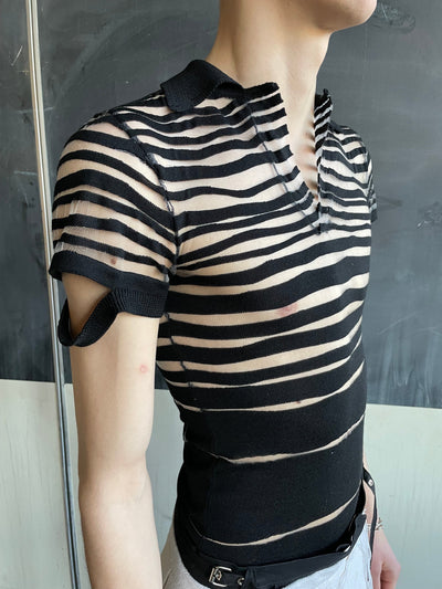 Striped Knit Polo Black-SF1OG-APOC STORE