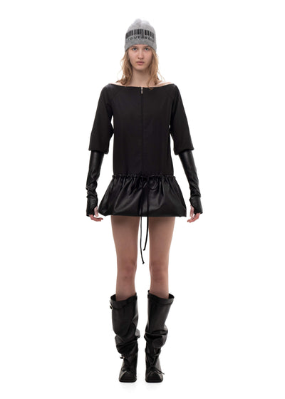 TAFFETA AND FAUX LEATHER TRACK DRESS-Urte Kat-APOC STORE